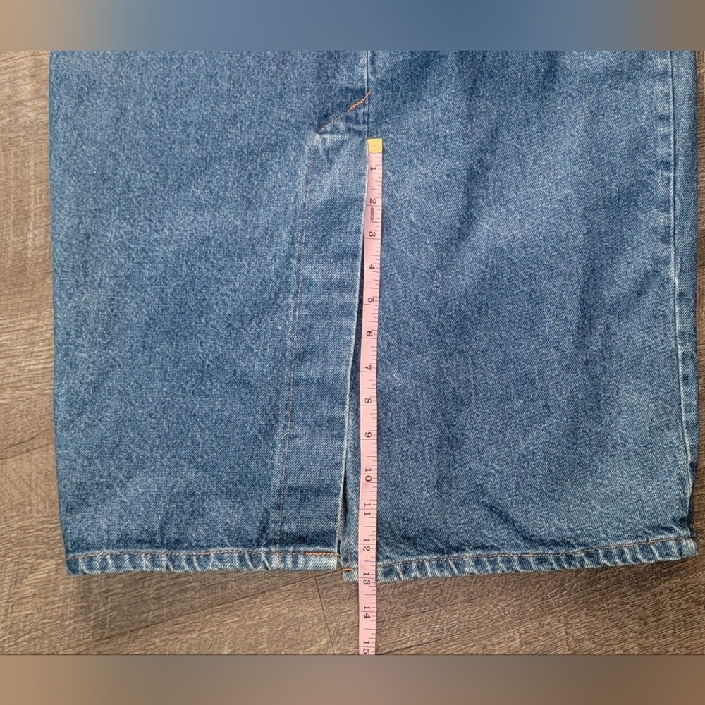 90s Vintg Denim Maxi Skirt Womens 7/8 Med Wash Blue 100% Cotton Fitted w/ Pleate - Picture 10 of 11